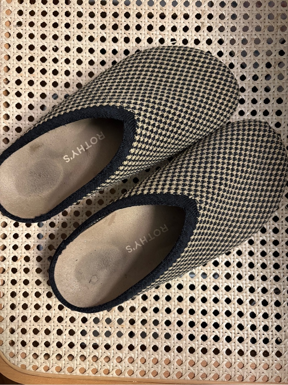 Rothy's Black and Cream Houndstooth Slip-On Mules